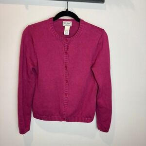Vintage LL Bean Womens Cardigan Sweater Pink Cotton Button Front XS Regular‎